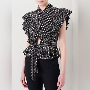 NWT Derek Lam 10 Crosby Brynne Embroidered ruffle wrap top size 6